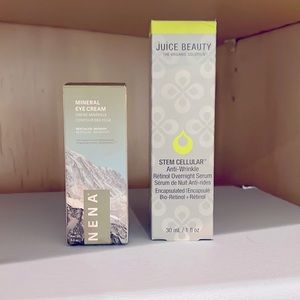 juice beauty Stem Cellular Anti-Wrinkle Retinol serum & Nena mineral eye cream